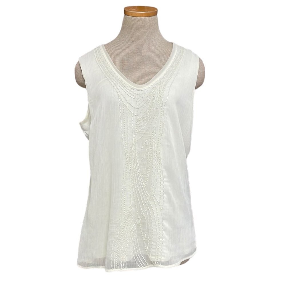 Coldwater Creek Tank Top Shirt Beaded Off White Size Medium M 10-12